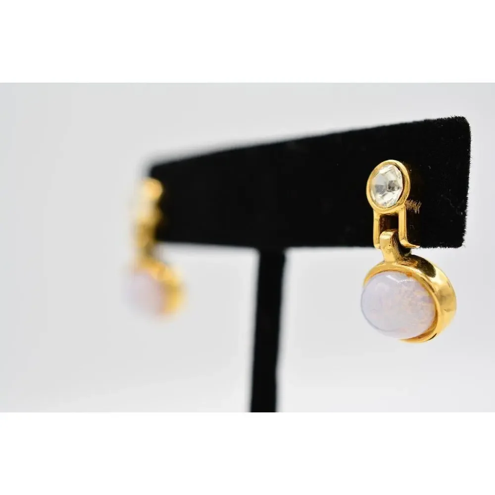 Givenchy Vintage Opal Cabochon Earrings Pink Gold Crystal Dangle Signed BinAI - Picture 2 of 12